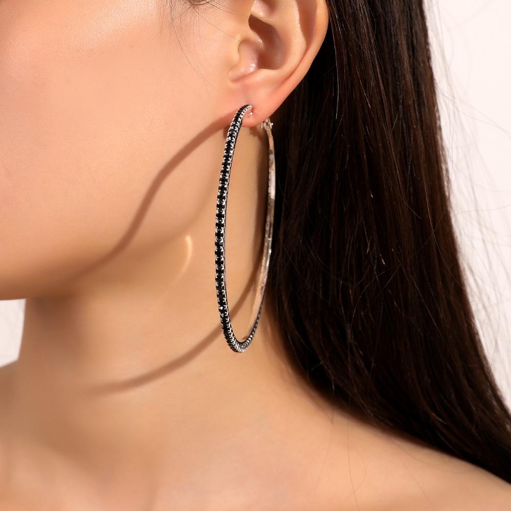 1 Pair Trendy Sparkly Rhinestone Hoop Earrings Metal 80mm Glitter Hoop Earrings Diamond Chunky Hoop Earrings Prom Event