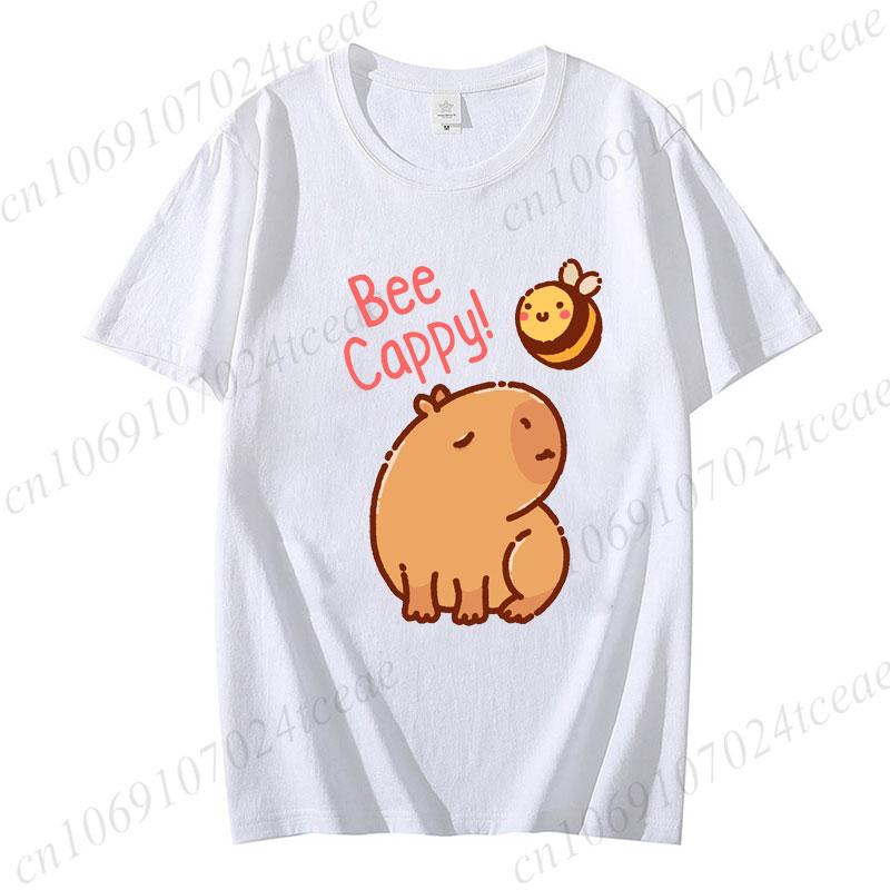 Cute Capybara Loves Bubble Tea Print Women Kids T-Shirt Summer Children's Short-sleeved Casual Pink Tops Adults Boys Girls Gifts
