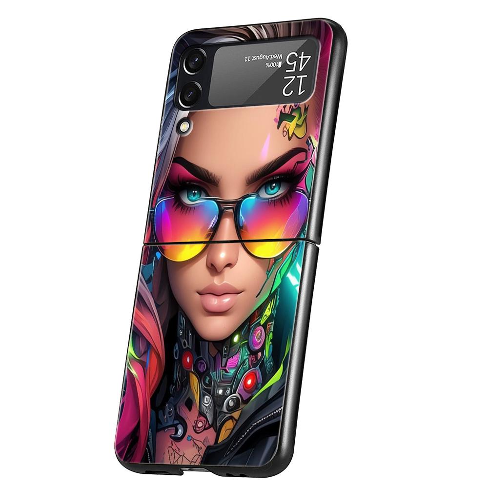 Hard PC Phone Case For Samsung Galaxy Z Flip 7 6 5 4 Black Cover For Galaxy Z Flip 3 Foldable Shockproof Capas Hot Girls Fundas