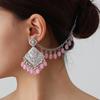 Bohemian Exotic Rhinestone Tassel Necklace & Earrings Set In Antiqued Alloy