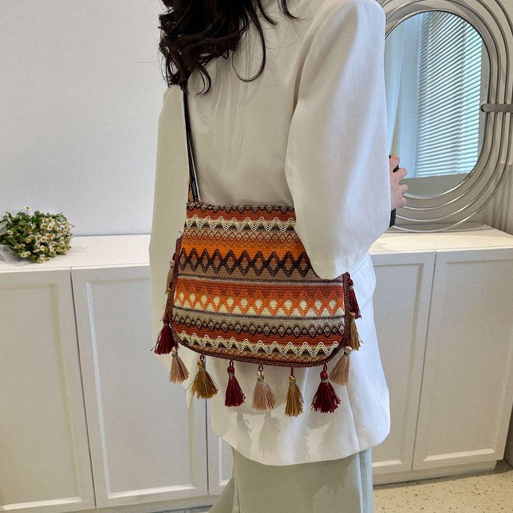 Большая вместительная сумка через плечо с бахромой и кисточками, сумка через плечо в этническом стиле для женщин