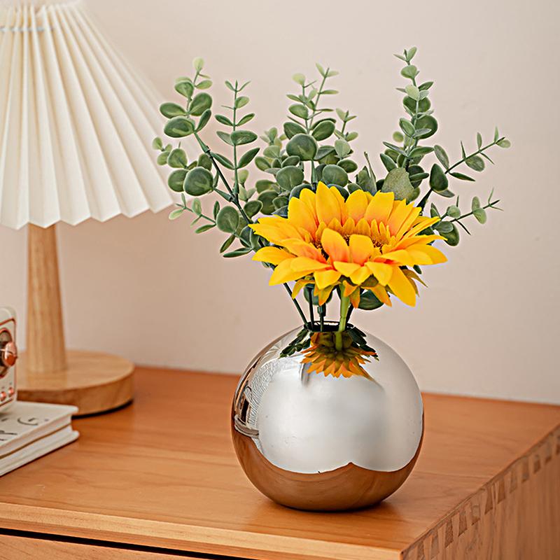1/3pcs Plated Vase Modern Round Ball Vase Table Decor Accessories Flower Arrangement Craft Home Decoration SML