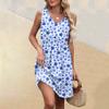 Women's Summer V-neck Casual Beach Vacation Style Vintage Floral Print Sleeveless Splicing Dresses