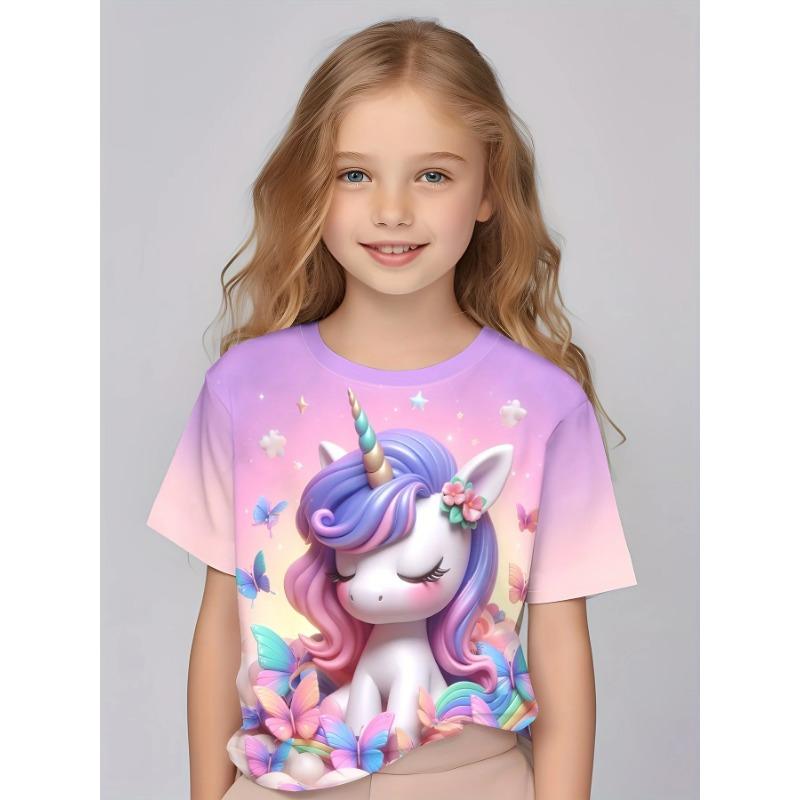 Kids Clothes Girl T-Shirt Short Sleeve Cute 3D Cartoon Print Children Summer Casual Stylish Girls Clothes O-Neck Shirt