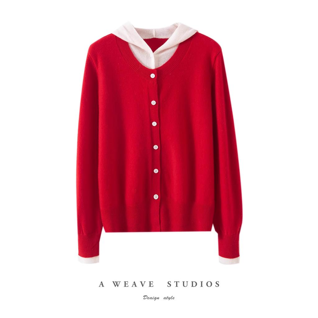 Two-piece Hooded Sweatshirt Coat for Autumn/Winter Thick Knitted Anti-Spangling Women's Coat