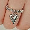 Cross-Border Jewelry Square Beaded Elastic Ring with Glossy Heart Accent