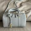 2024 Business Commuter All-matching Diamond-grid Cowhide Knitted Cross-shoulder Pillow-carrying Handbag