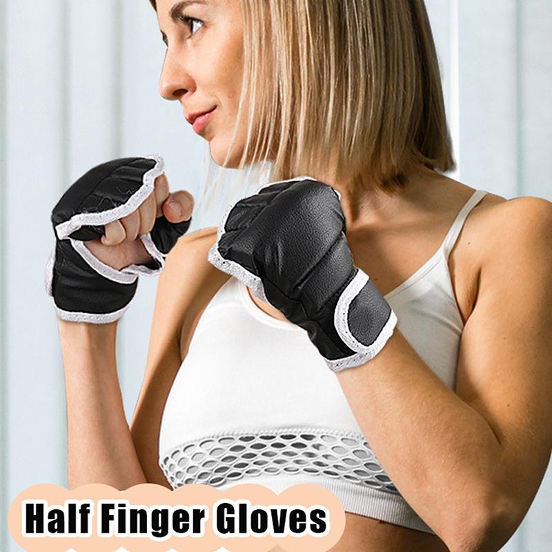 Half Finger Boxing Training Gloves Black 1 /2Pair Fingerless Gloves For Combat Fitness Exercise Anti-Slip Sports Boxing Gloves