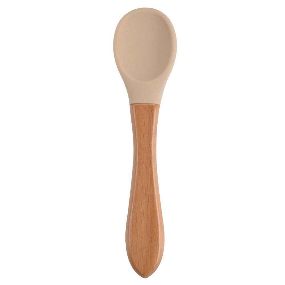 Silicone Baby Bowl & Spoon Set with Wooden Handle and Suction Cup