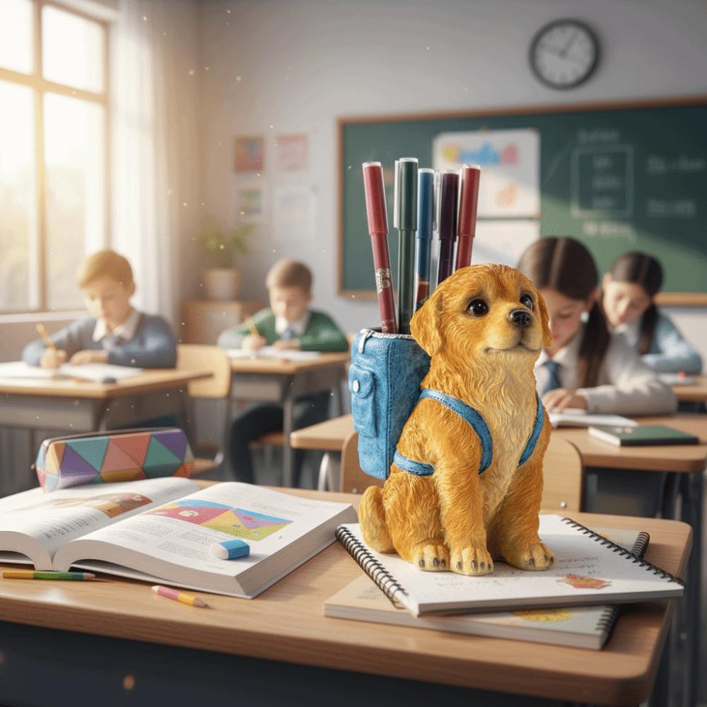 Creative Sculpture Golden Retriever Dog Pen Holder Cute Design Storage Box Pen Holder  Desk Use