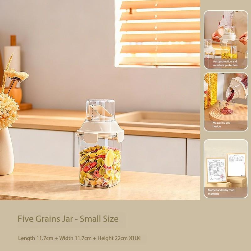 Cross-Border Food-Grade Sealed Jar Kitchen Moisture-Proof Storage Grain Jar Storage Box with Measuring Cup Transparent Storage Jar Slanted-mouth mixed-grain jar with measuring cup