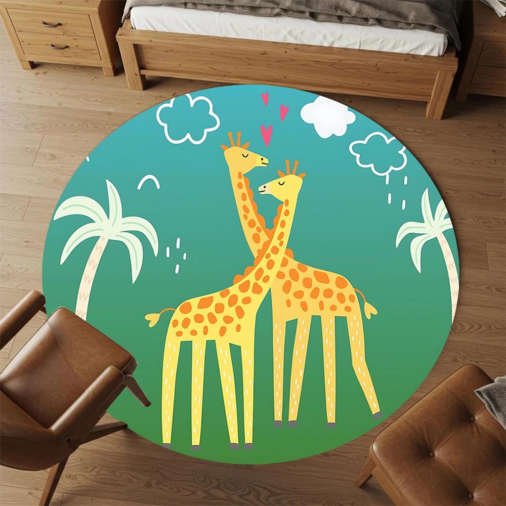 1pc Giraffes Love Round Chair mat Area Rug - Non-Slip, Floor Mat for Office, Bedroom, and Indoor Decor c1125535