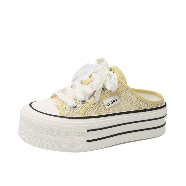 

[Armano] thick-soled bag head half slippers women s summer wear 2025 new mesh breathable little white board shoes 35 жёлтый