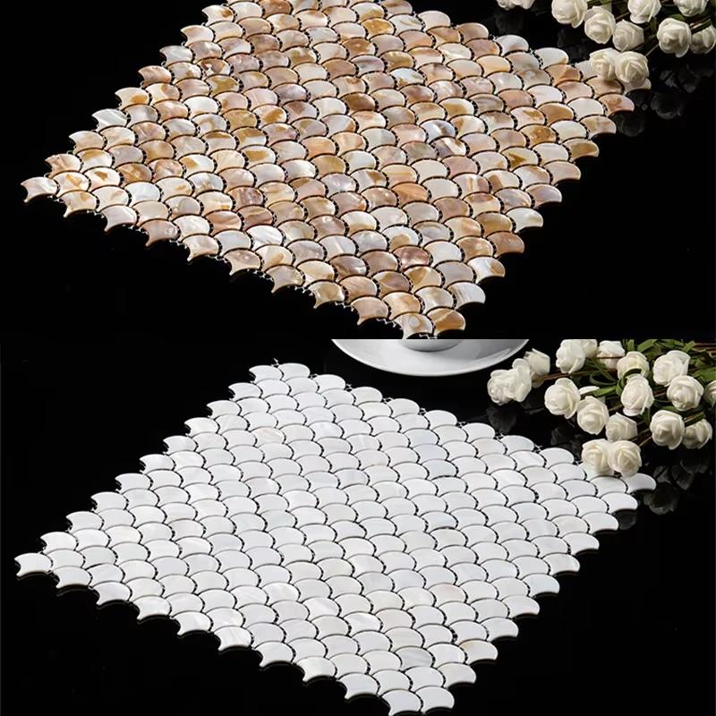 1pc Fish Scale Fan-Shaped Shell Mosaic Wall Sticker Kitchen Bathroom Living Room Porch TV Background Wall Tile Self-Adhesive