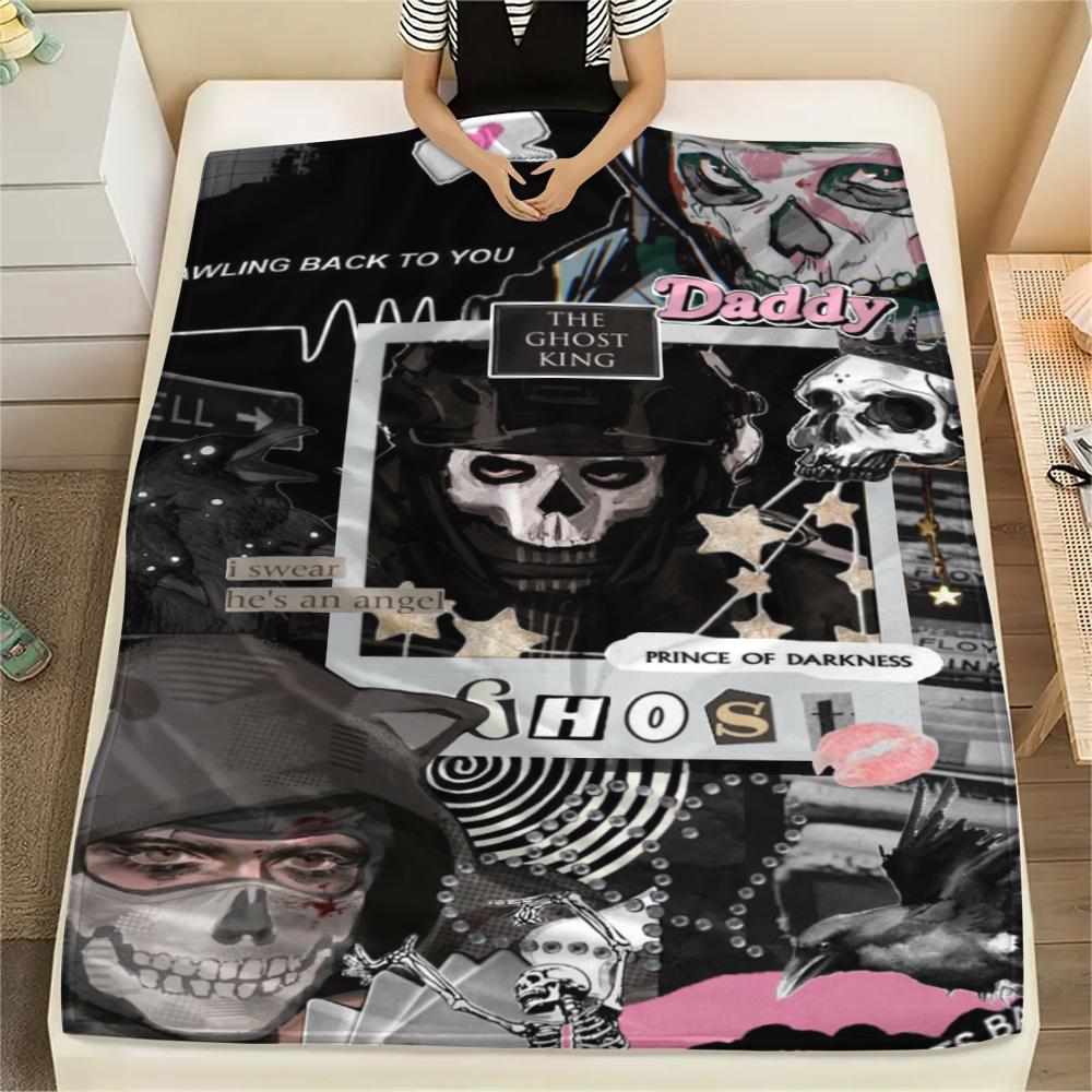 1PC GHOST Print Flannel Blanket, High quality Comfortable for All Seasons, Home Decor, Warmth and Comfort, Perfect for Christmas Gifts159