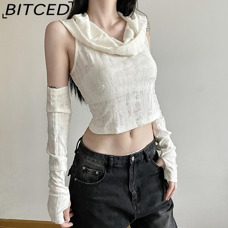 

BITCED Summer Women s Solid-Colour Slim-Fit Cropped Hooded Sleeveless Vest Top Streetwear Fashion L бежевый