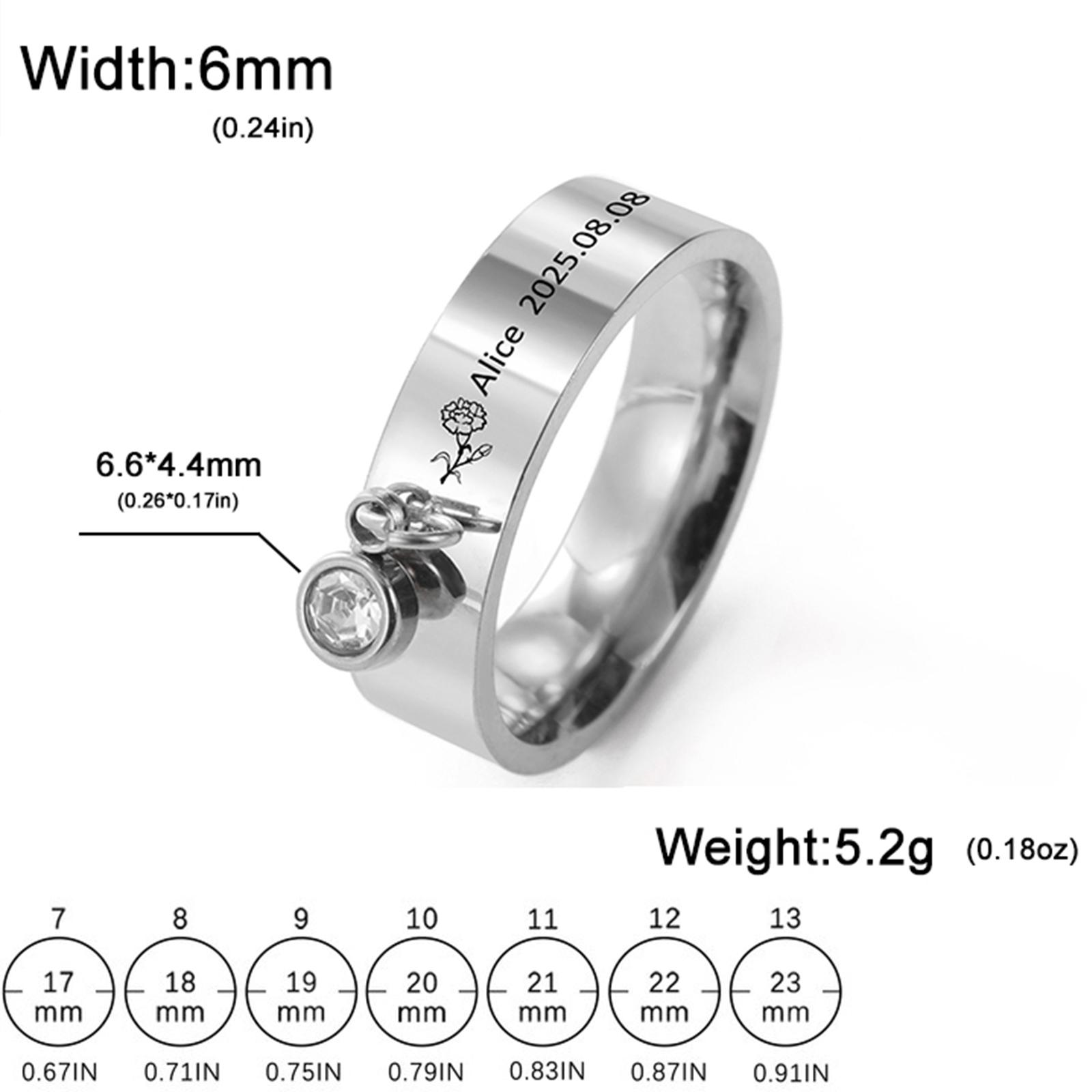 

Customized Ring with Birthstone Engraved Birth Month Flower Rings Women Stainless Steel Jewelry Friend Birthday Christmas Gifts 7&January