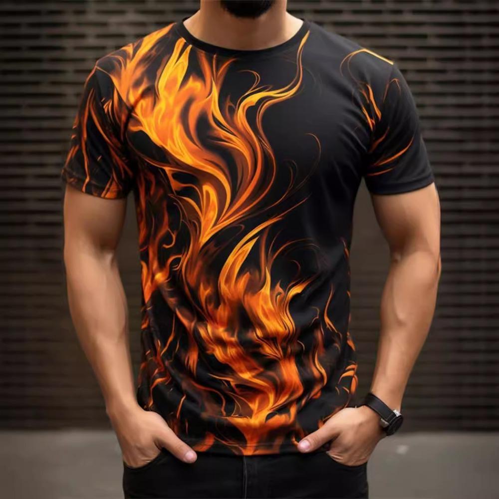 

Мужская уличная футболка с круглым вырезом и коротким рукавом с 3D цифровой печатью «Крутое пламя» 6XL