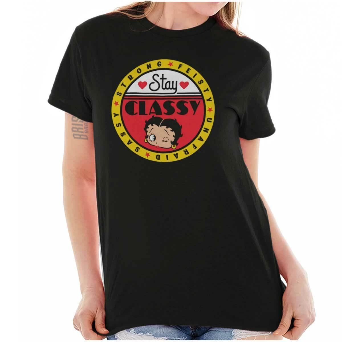 Betty Boop Stay Classy Feisty Unafraid Sassy Womens Graphic Crewneck T Shirt Tee XS