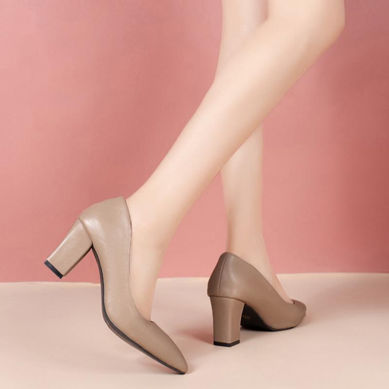 2025 Pantofi Noi cu Toc Înalt Negru pentru Femei, Pantofi de Damă din Piele Lăcuită, Decolteu Adânc, Gros, cu Vârf Ascuțit, Pantofi Singuri de Toamnă, Pantofi de Damă Slip-On