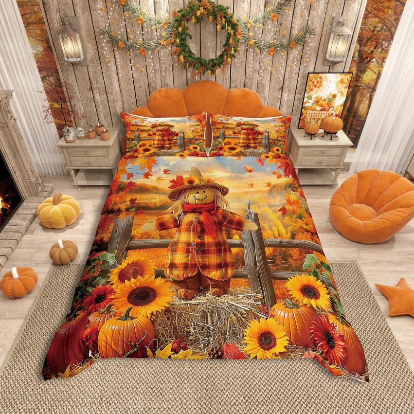 Homewish Thanksgiving Day Duvet Cover SetAutumn Harvest Bedding SetFall Pumpkin Comforter Cover Set