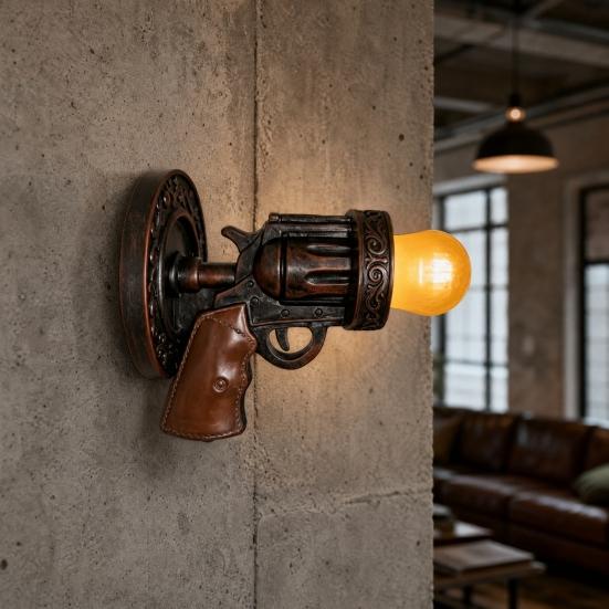 Vintage Wall Sconce Light, Resin Pistol Shaped Statue Night Light, Decorative Indoor Wall Mount Lamp for Bedroom Bedside Living Room Hallway,