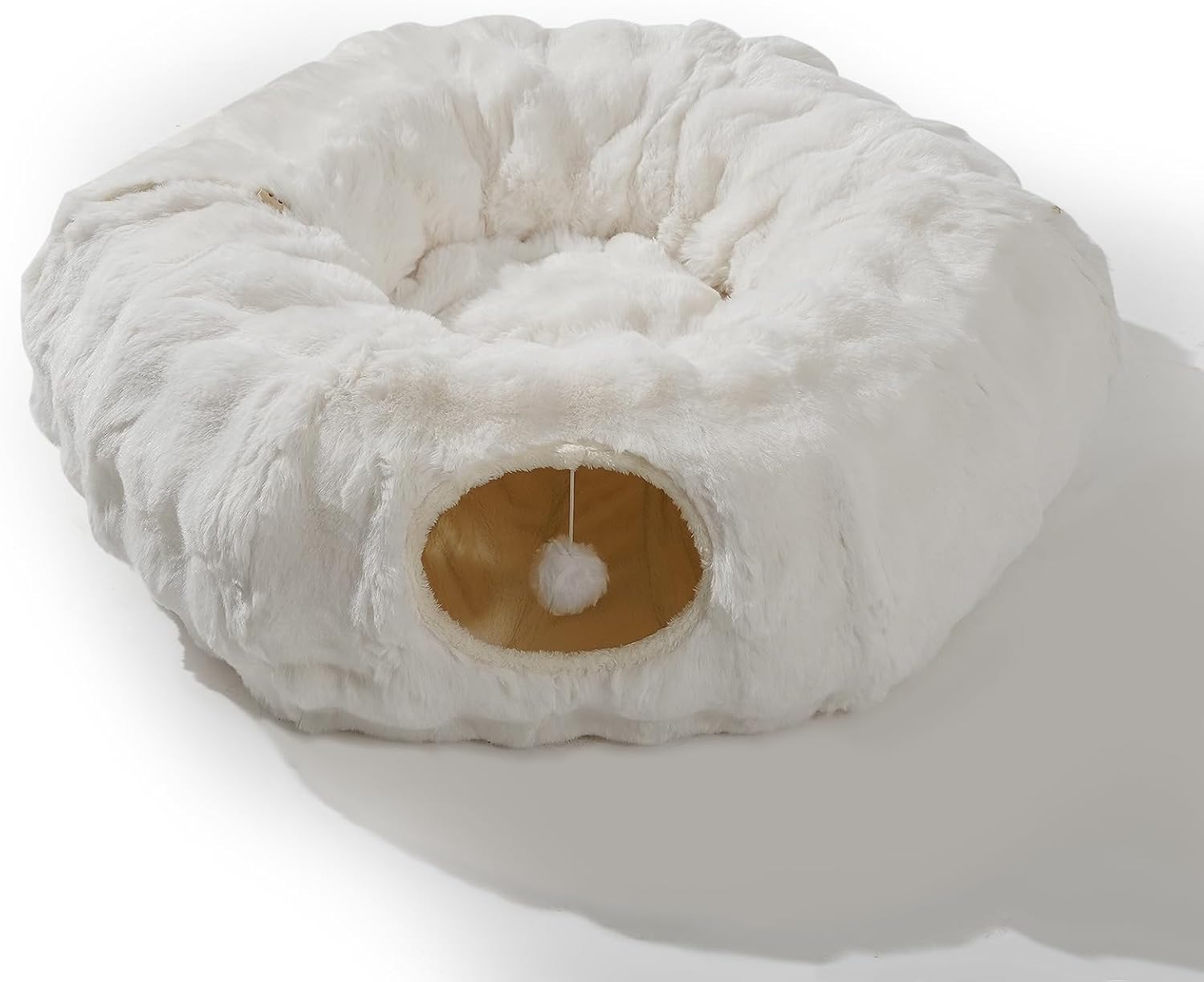 

Роскошный плюшевый туннель для кошек 2 в 1 с лежанкой для маленьких, средних и больших кошек, многофункциональные игрушки для кошек. чистый белый