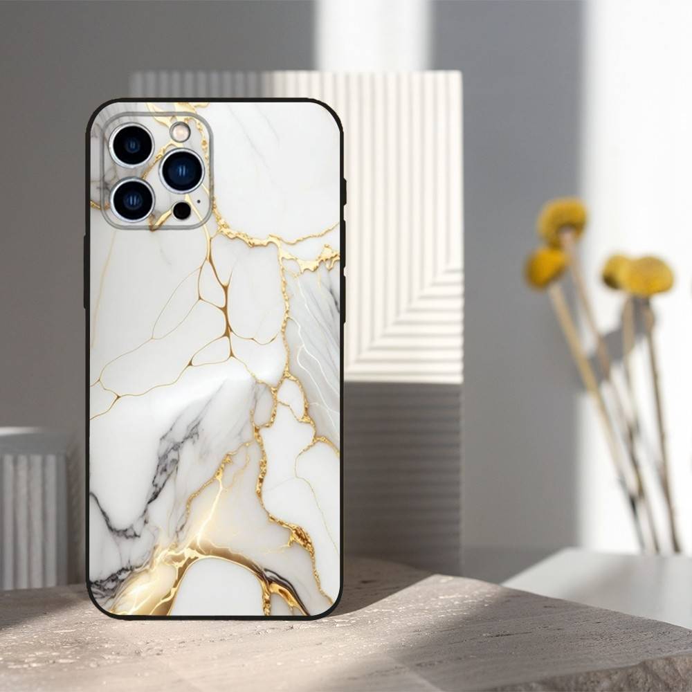 Black Gold Art Marble For iPhone 12,14,13,15,16,11,17,X,Mini,XR,SE,XS,Plus,Pro,Max,8,7,Soft Silicone Black Case