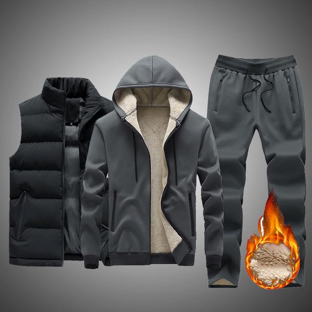 

Мужской комплект, брендовый спортивный костюм, толстая толстовка с капюшоном на подкладке, спортивная одежда, комплекты из 3 предметов, мужская зимняя теплая верхняя одежда XL