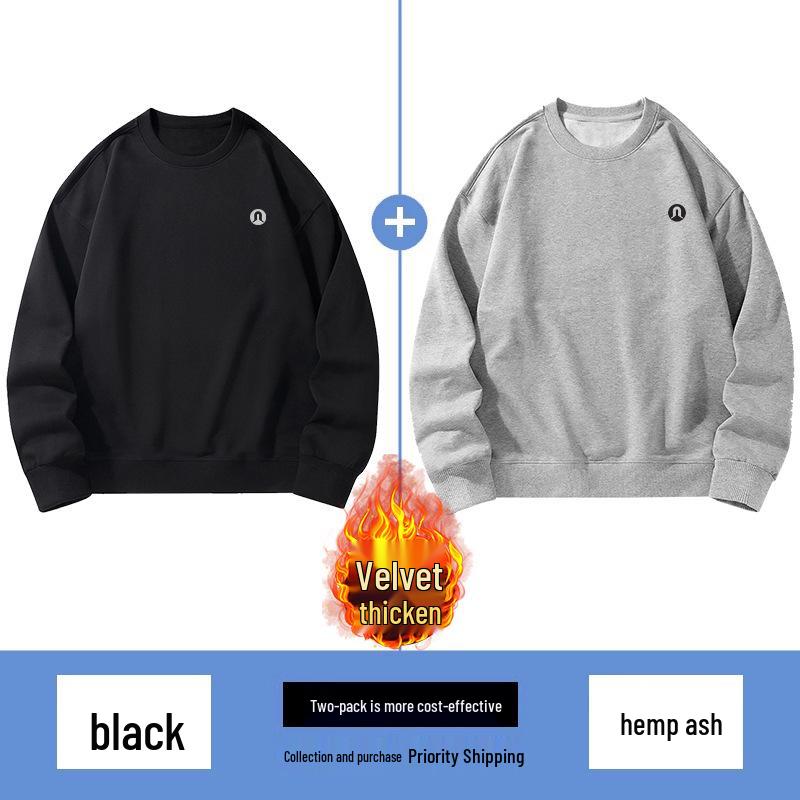 Lulu Men's Plus Velvet Round Neck Hoodie 2025 Autumn/Winter, Long Sleeve Couple Style Pullover.