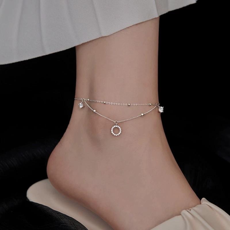 Fashion Jewelry 925 Sterling Silver Double Chain Anklet Jewelry for Women 18K Gold Plated Silver Foot Chain Jewelry