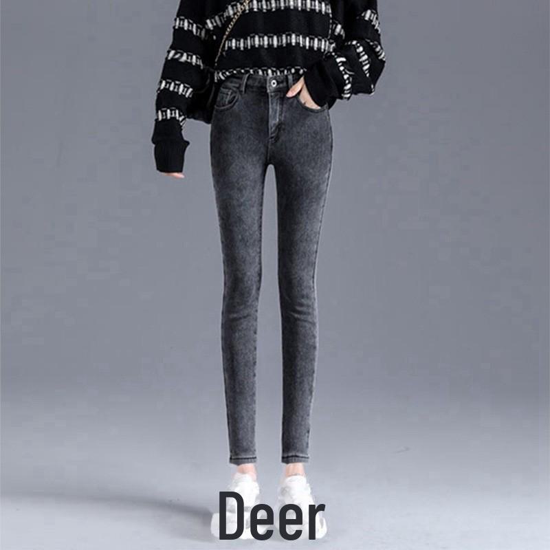 Women's Slim High Waist Elastic Skinny Jeans with Velvet for Fall/Winter 2024