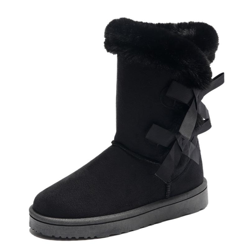 Bow winter new velvet thickened snow boots women's warm medium boots women