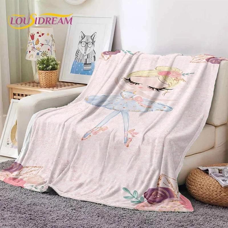 Urocza Dziewczynka Baletnica Wróżka Kreskówkowa Miękki Koc Flanelowy do Łóżka Sypialni Sofy Pikniku, Koc do Okrycia na Zewnątrz Rekreacja Prezent