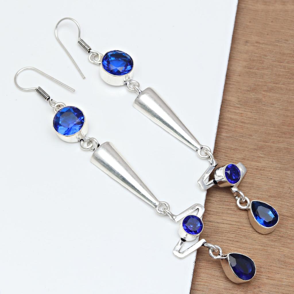 Tanzanite Gemstone Unisex Women's Gift For Her Silver Jewelry Earring 1.5''