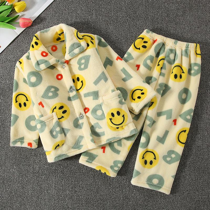 

Kids Flannel Pajama Set - Thick Coral Fleece Cardigan for Boys & Girls, Perfect for Autumn & Winter. 80 (Height 70-80cm)