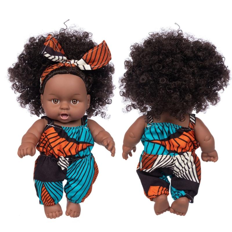 Afrikanisches Schwarzes Baby Spielzeug mit Lockigen Haaren Weihnachten Simulation Cartoon Puppe