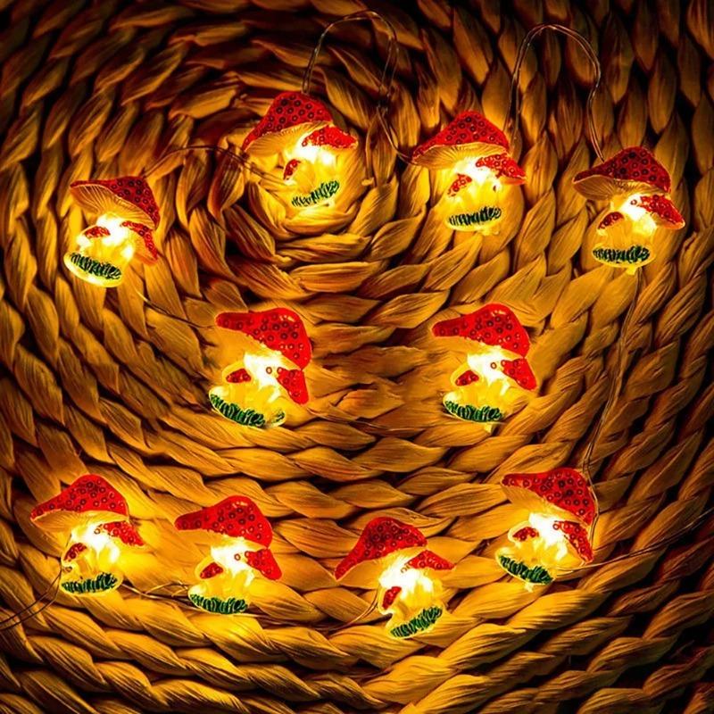 1Pcs 2M 20LEDs Battery Driven Mushroom Copper Wire Lamp for Door Kids Room Wall Party Living Room Bedroom Ornament Lighting