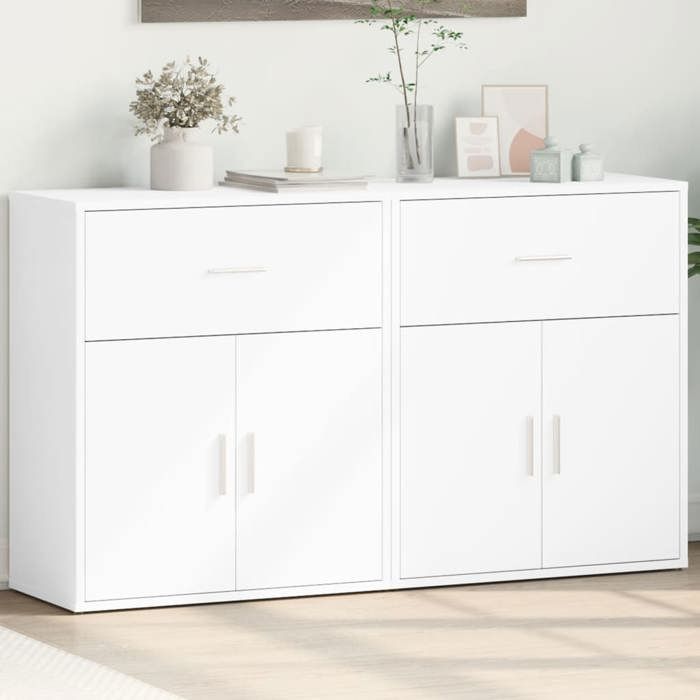 VidaXL Buffets 2 pcs blanc 60x31x70 cm bois d'ingénierie, armoire de rangement, meuble d'entrée, meuble d'appoint, meuble de 3276546