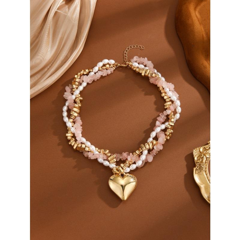 Women Fashion Multi Layer Wrapped Exaggerated Heart Pendant Clavicle Necklace