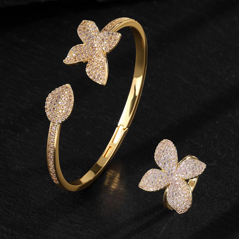 Exquisites Luxus-Blumen-Zirkonia-Armband-Ring-Set Geeignet für tägliche Reisen, Party, Bankett-Mode-Zirkon