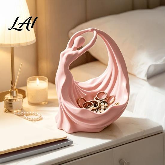 Elegant Jewelry Tray Ballerina Tray 3D Printed Dancer Sculpture Ring Holder for Earrings Necklaces Bedroom Vanity Decor Matte Pink Storage Entryway
