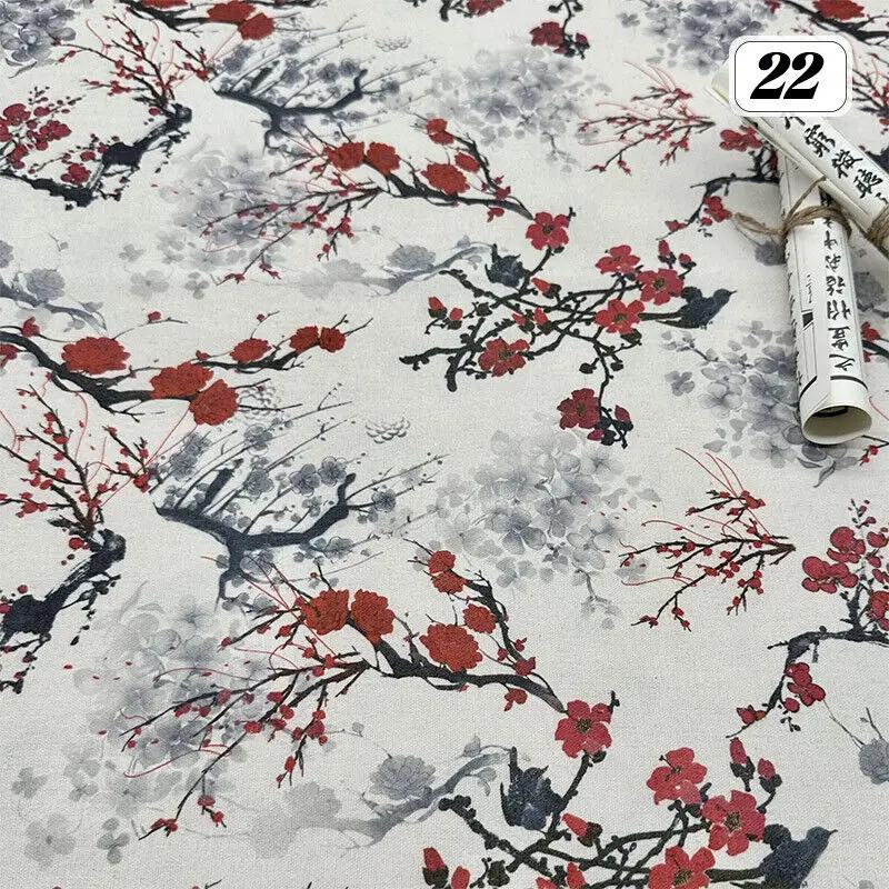 Bomull Linne Tyg Kinesisk Stil Retro Tryckt Klänning Hanfu Sömnad Hantverk DIY Cheongsam Klänning Hanfu Sömnadstyg Kläder Försörjning