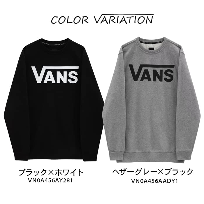 VANS Tops Classic Crew Sweatshirt Sweatshirt with Ribbed Sleeves and Fleece Lining Crew Neck Dance Skateboard Street Casual Black X Men's (L, White)
