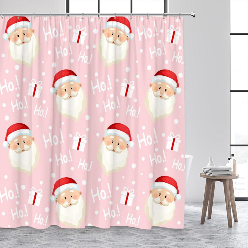 Cartoon Santa Claus Shower Curtains Xmas Gift Red Christmas Bath Curtain Set Polyester Fabric Bathroom Decor Washable With Hooks