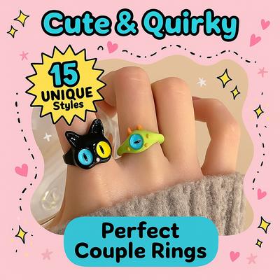 Nuevos y lindos anillos de monstruo verde para mujer, moda dulce, dos colores, ojos de gato, anillo abierto para pareja, accesorios para dedo de boda, joyería