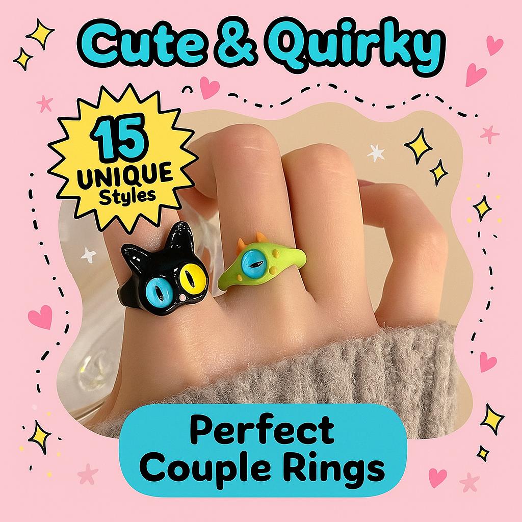 New Cute Green Monster Rings Women Fashion Sweet Two Color Cat Eyes Open Couple Ring Wedding Finger Accessories Jewelry