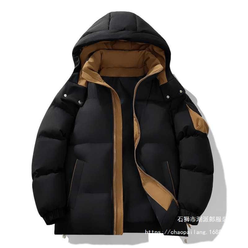 Men's Sports and Leisure Trendy Brand Hooded Cotton-padded Clothes, Winter Velvet Thickened Warm Down Cotton Bread Clothes