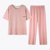 Women's Summer Cotton Pajamas: Short Sleeve Top & Long Pants, Stylish, Casual, Loose Fit, Plus Size, Outdoor-Friendly Loungewear