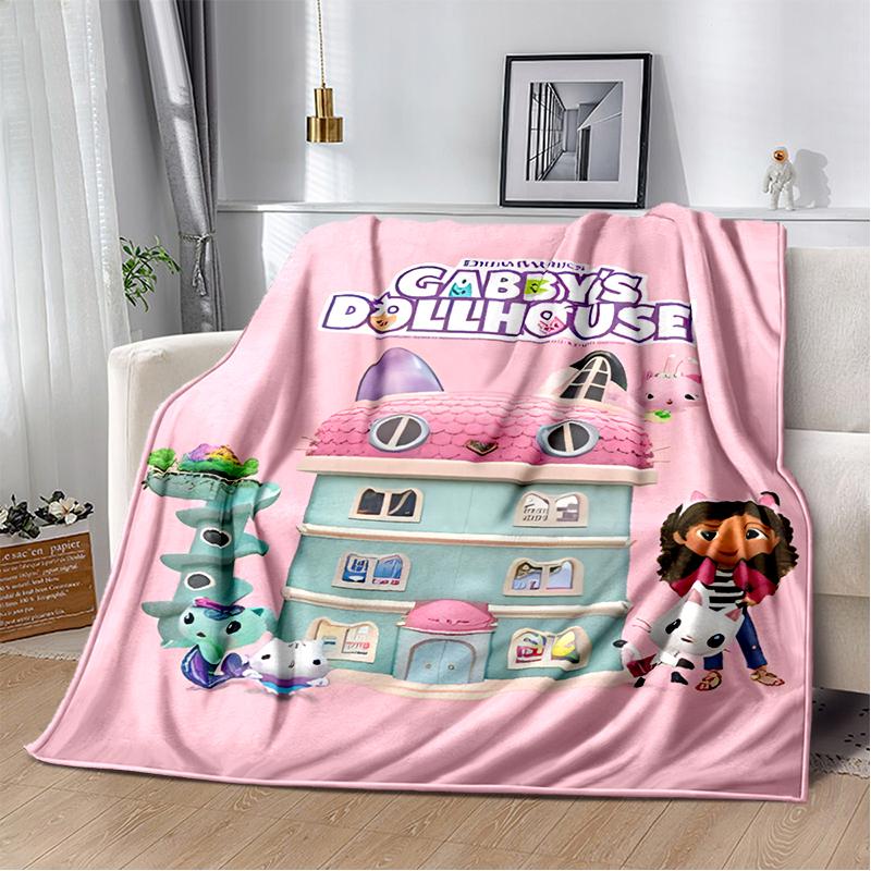 Cute Cartoon Gabby's dollhouse Throws Blanket Kids Super Soft Blankt for Sofa Travel Couch Picnic Flannel Blanket Birthday Gift